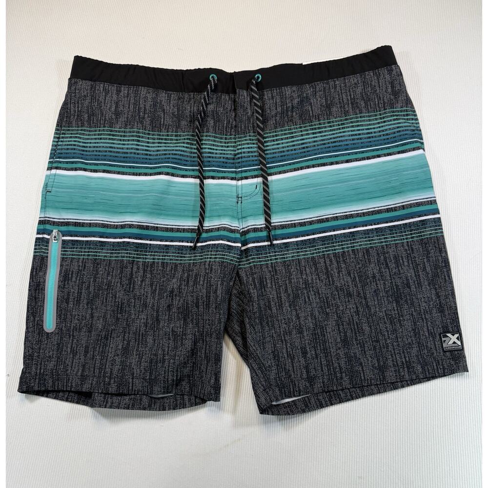 ZeroXposur Swim Trunks Mens XXL Black Green Striped Board Shorts NWT UPF 50+